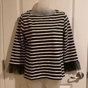 ELUC JCrew Striped Tulle Bell Sleeve Sweater Tee